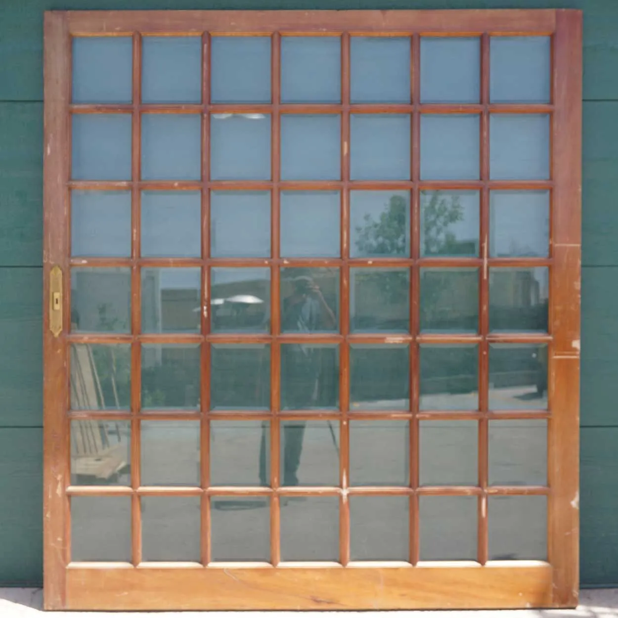 Large Vintage Argentine Cedro Mahogany and Beveled Glass Pane Single Sliding Door