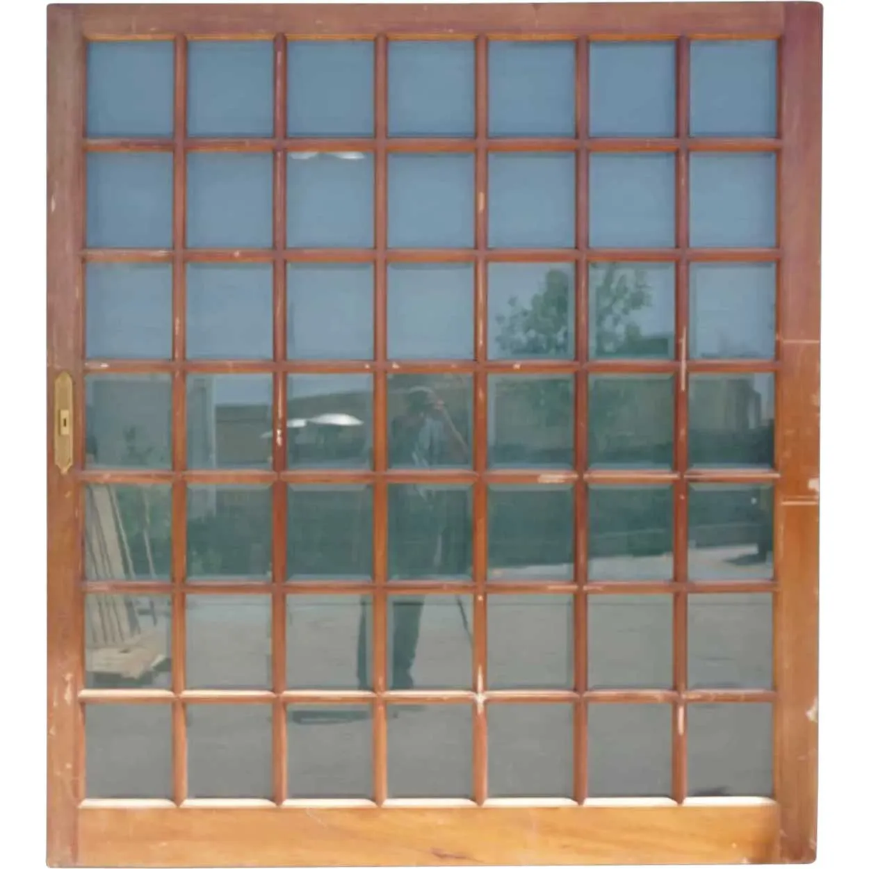 Large Vintage Argentine Cedro Mahogany and Beveled Glass Pane Single Sliding Door