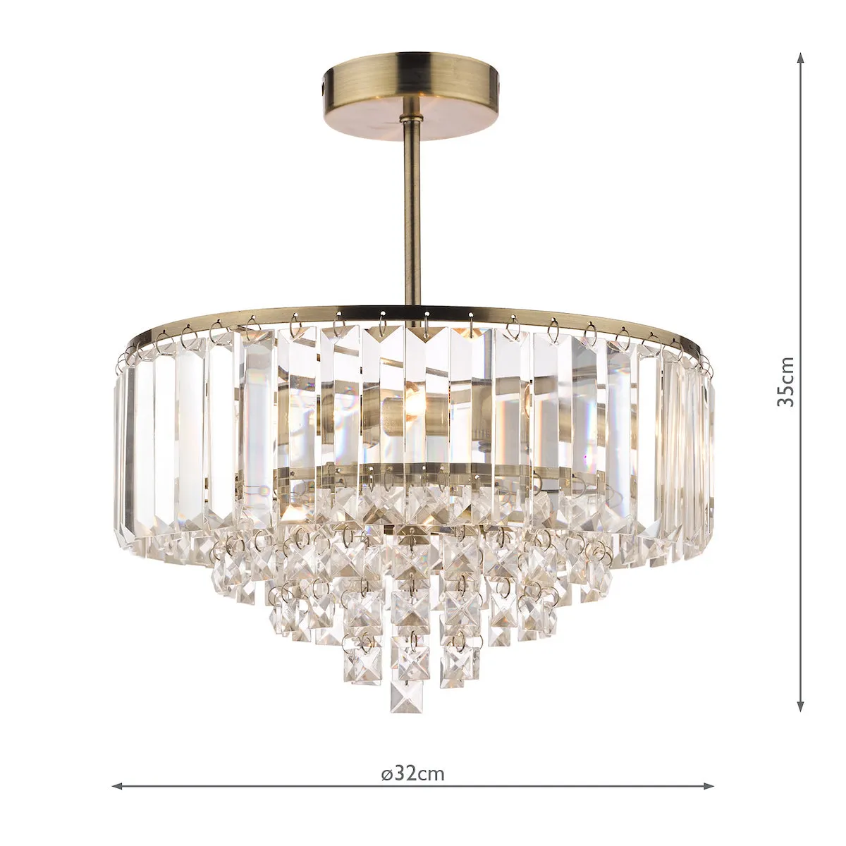 Laura Ashley Vienna Crystal & Antique Brass 3 Light LA3599070-Q   Semi Flush Ceiling Light