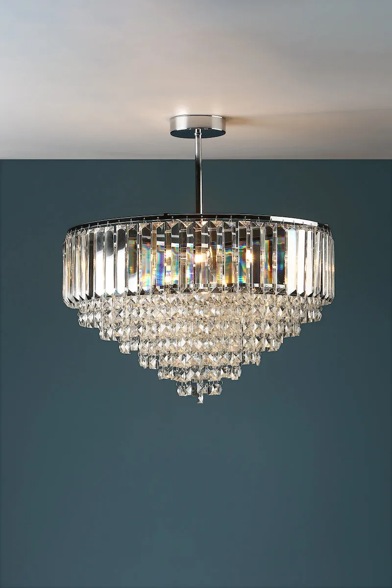 Laura Ashley Vienna Crystal & Polished Chrome 5 Light Semi Flush Ceiling Light