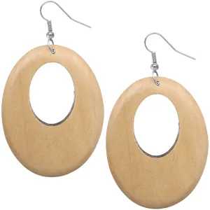 Light Brown Wooden Cutout Oval Earrings