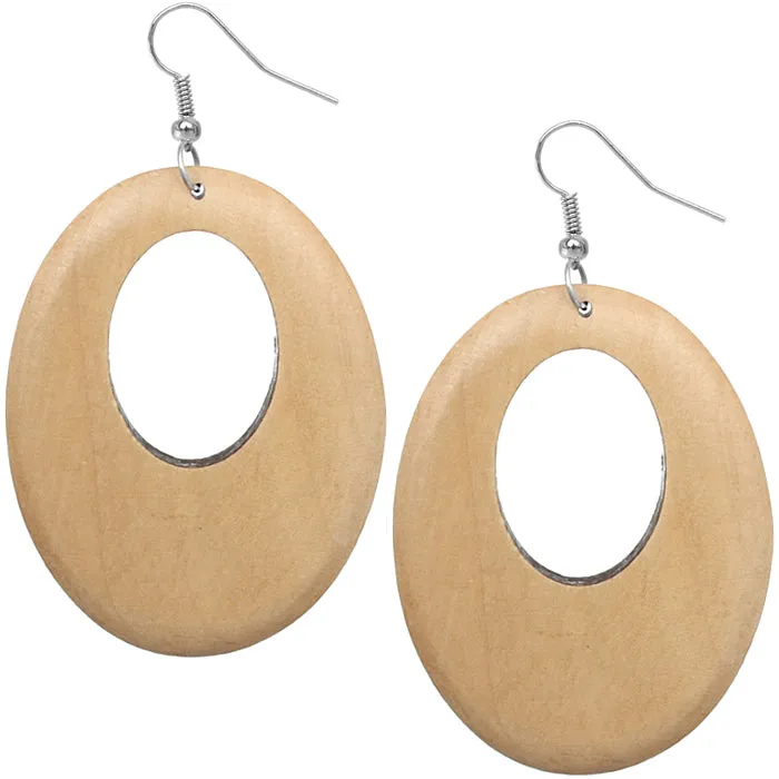 Light Brown Wooden Cutout Oval Earrings