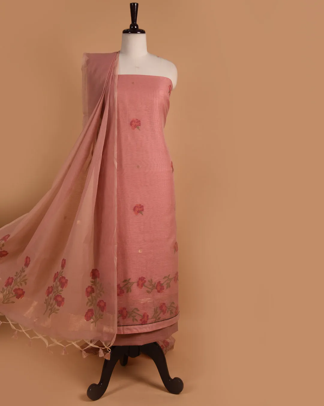 Light Pink Chanderi Silk Woven Unstitched Suit Fabric Set With Chanderi Silk Dupatta