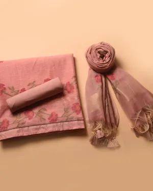 Light Pink Chanderi Silk Woven Unstitched Suit Fabric Set With Chanderi Silk Dupatta