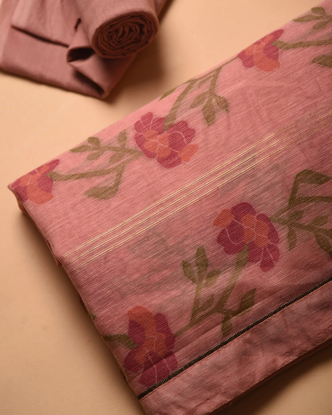 Light Pink Chanderi Silk Woven Unstitched Suit Fabric Set With Chanderi Silk Dupatta