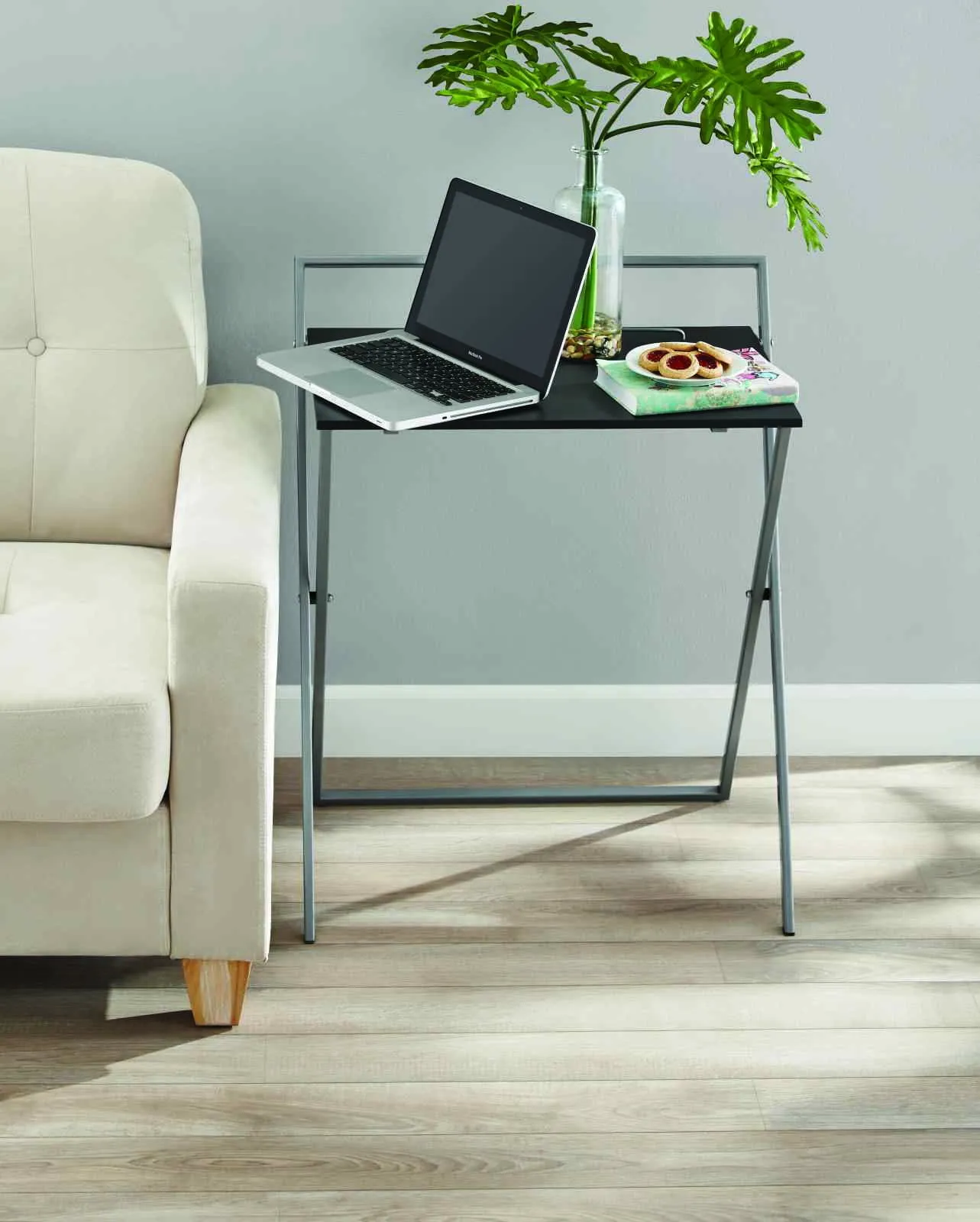 Lightweight Metal and Wood Folding TV Tray Table, Silver, 30.9"H x 25"W x 17.5"D