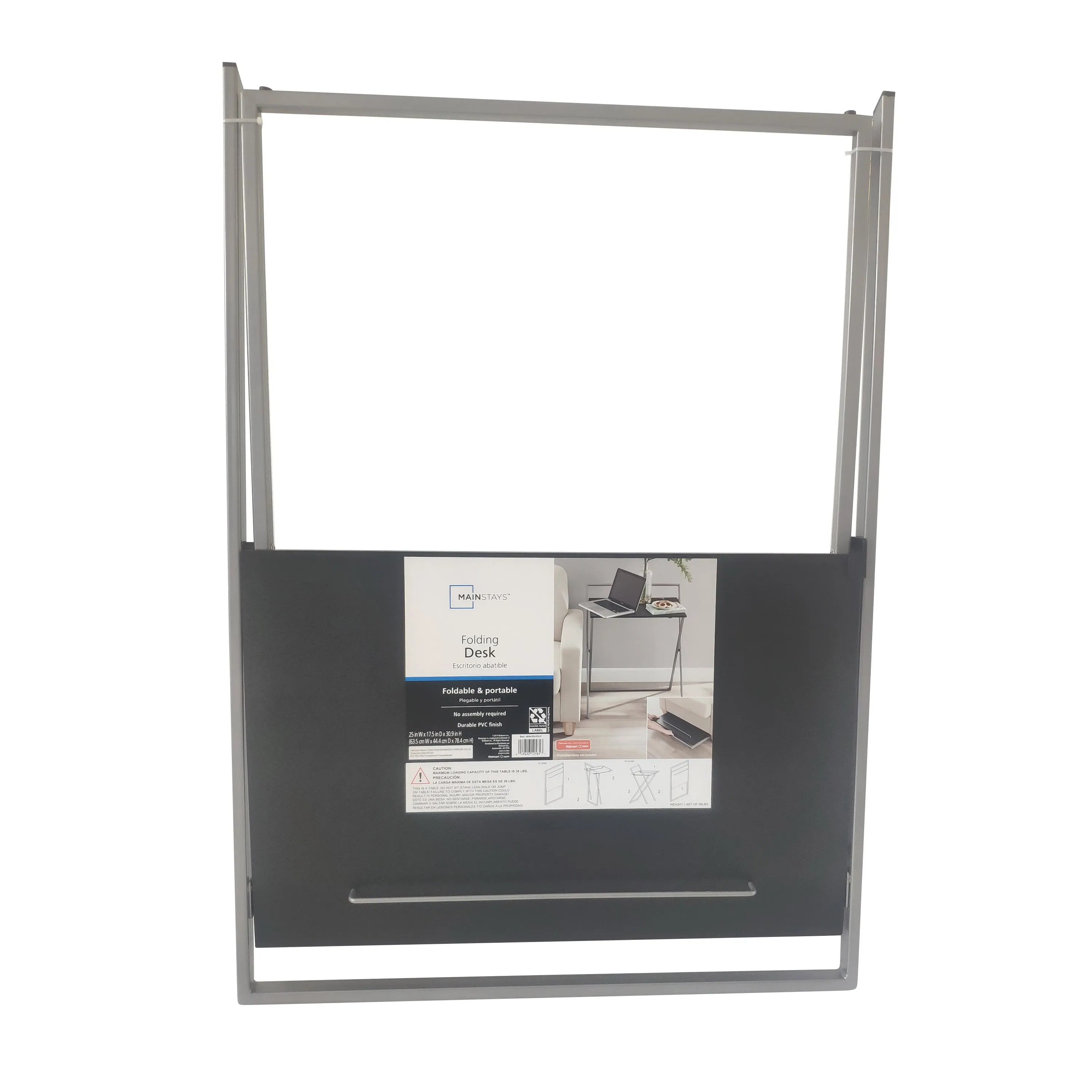 Lightweight Metal and Wood Folding TV Tray Table, Silver, 30.9"H x 25"W x 17.5"D