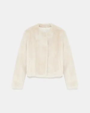 Long-haired mink fur round neck jacket