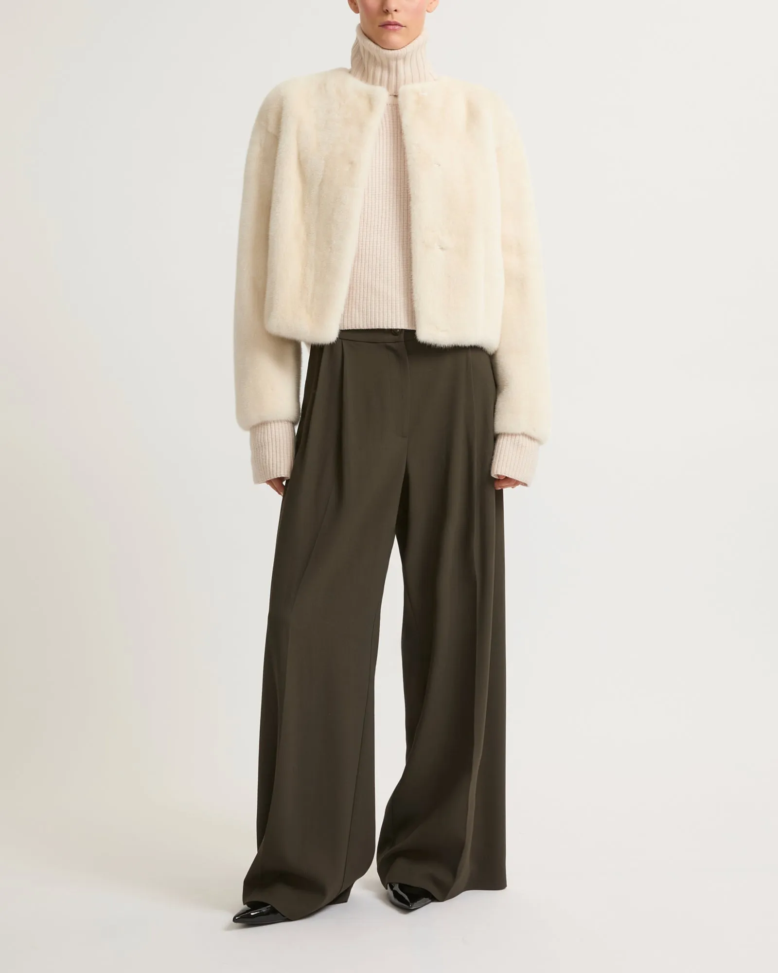 Long-haired mink fur round neck jacket