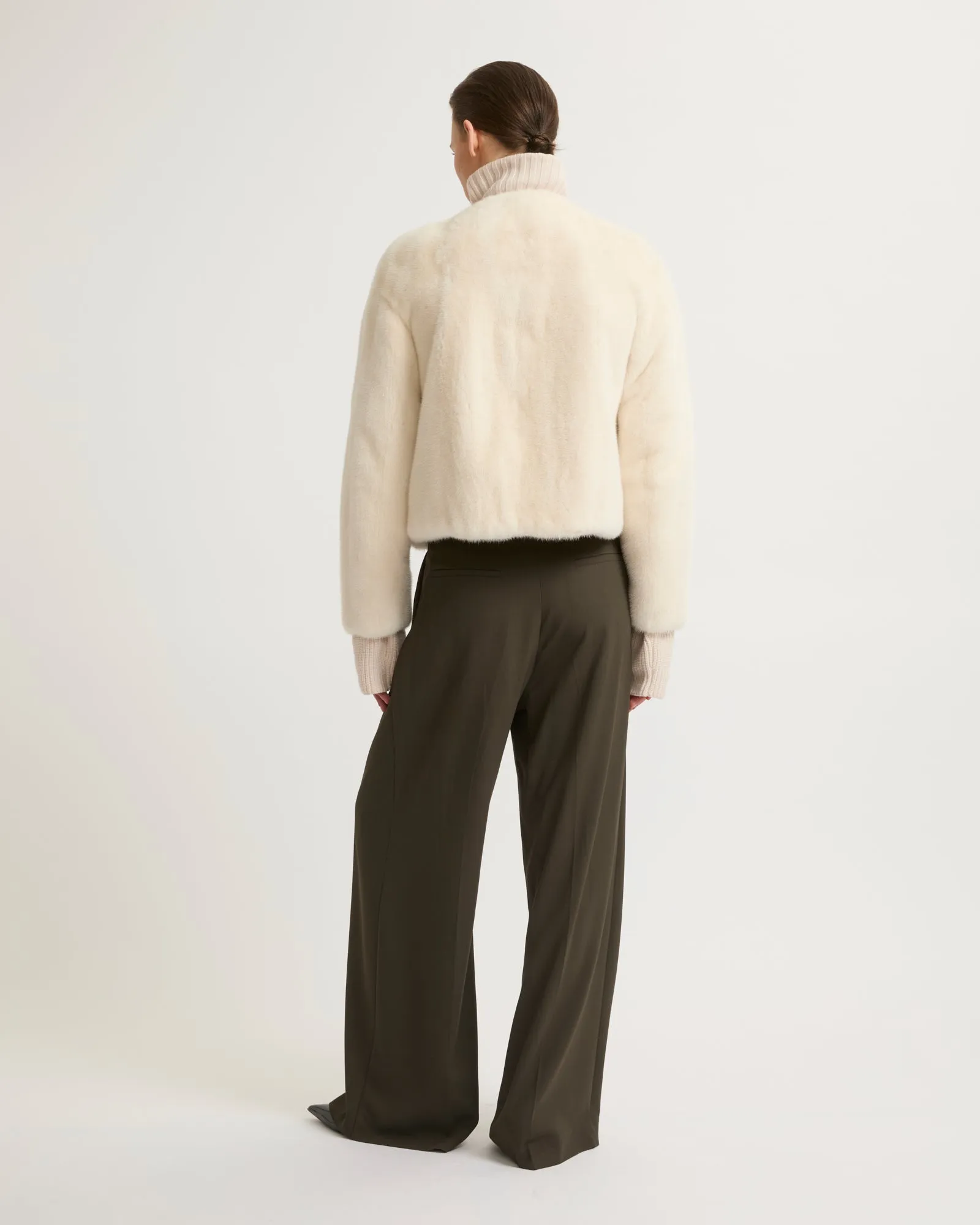 Long-haired mink fur round neck jacket