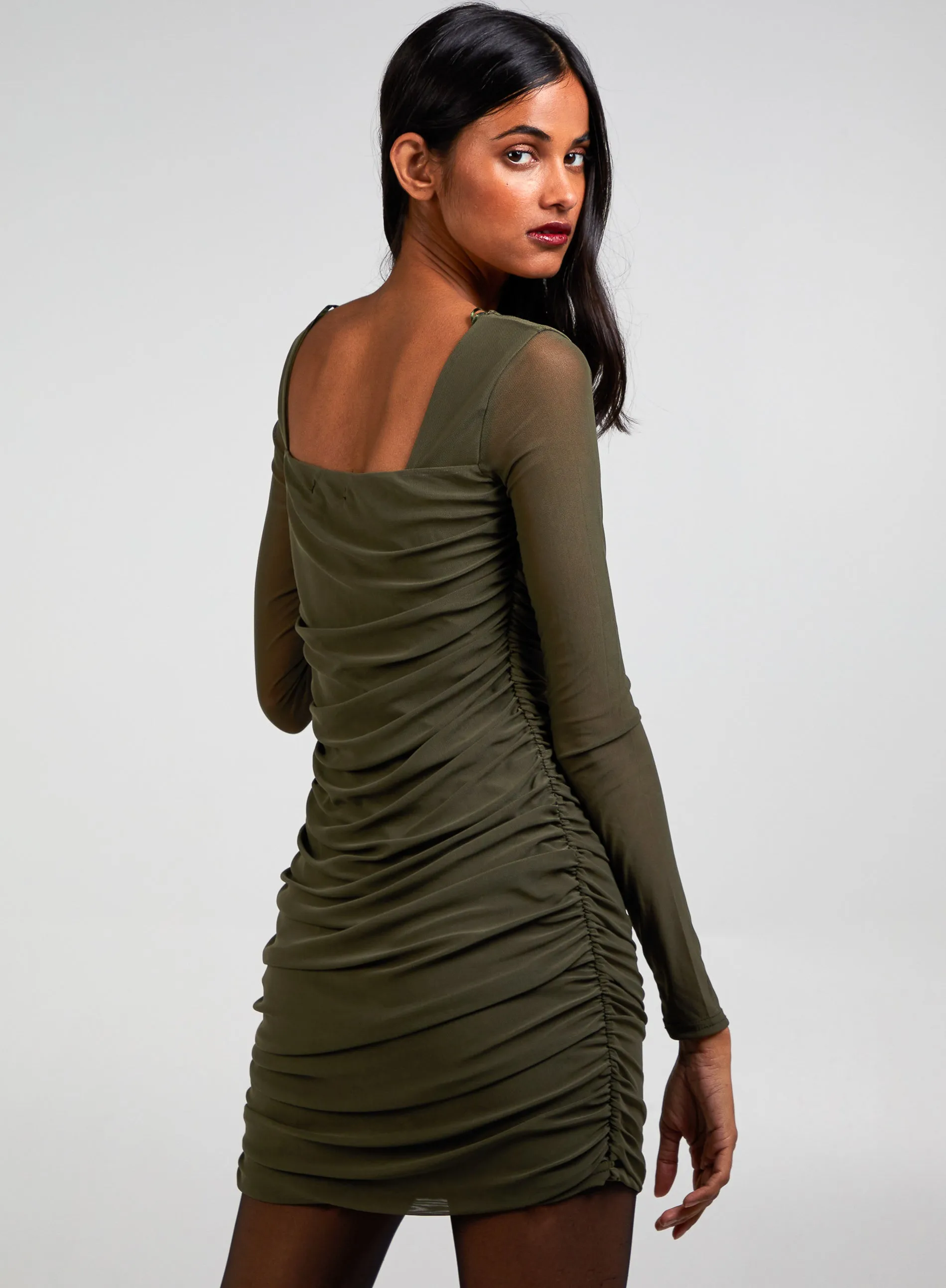 Long Sleeve Mesh Mini Dress