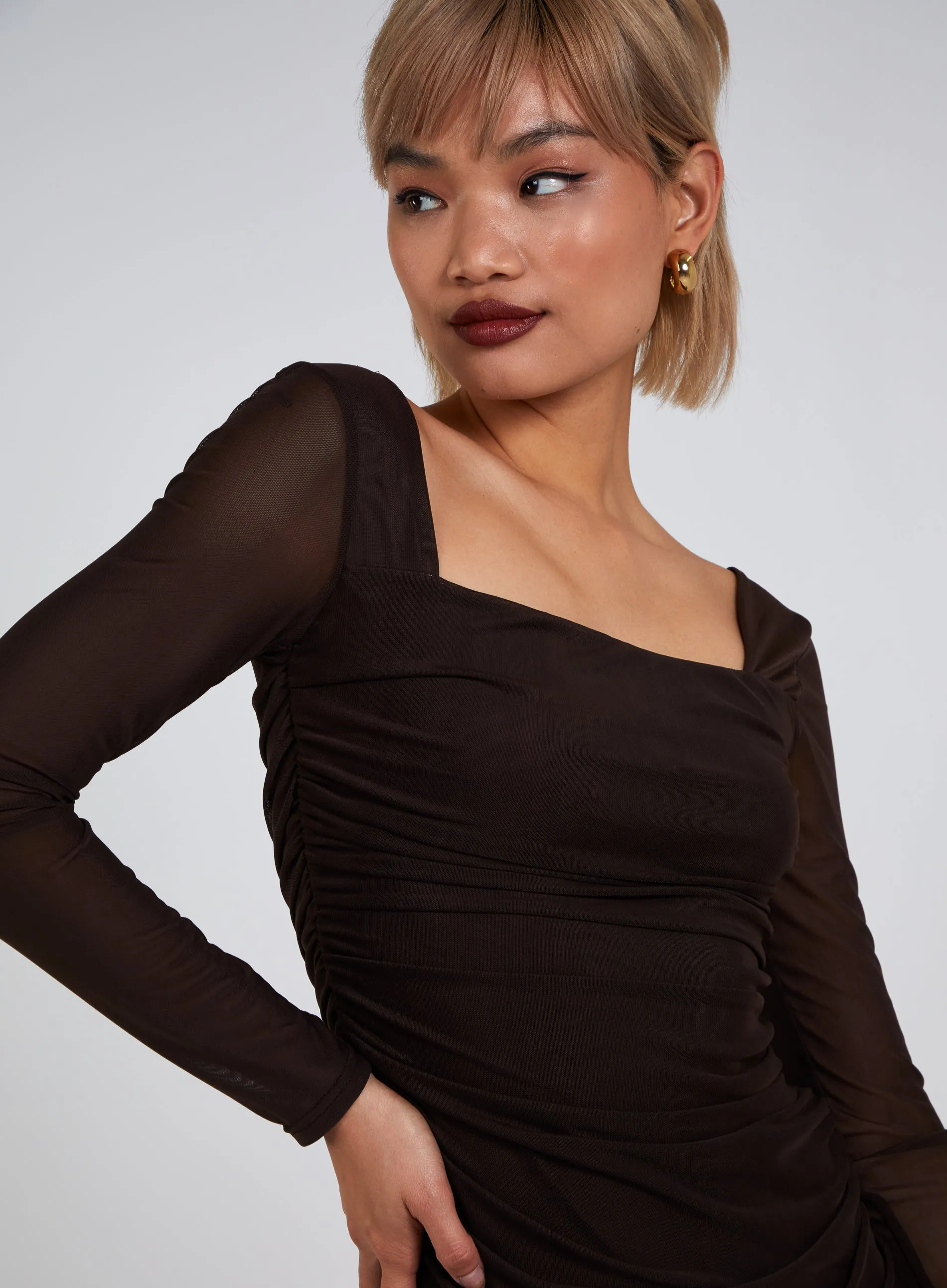 Long Sleeve Mesh Mini Dress