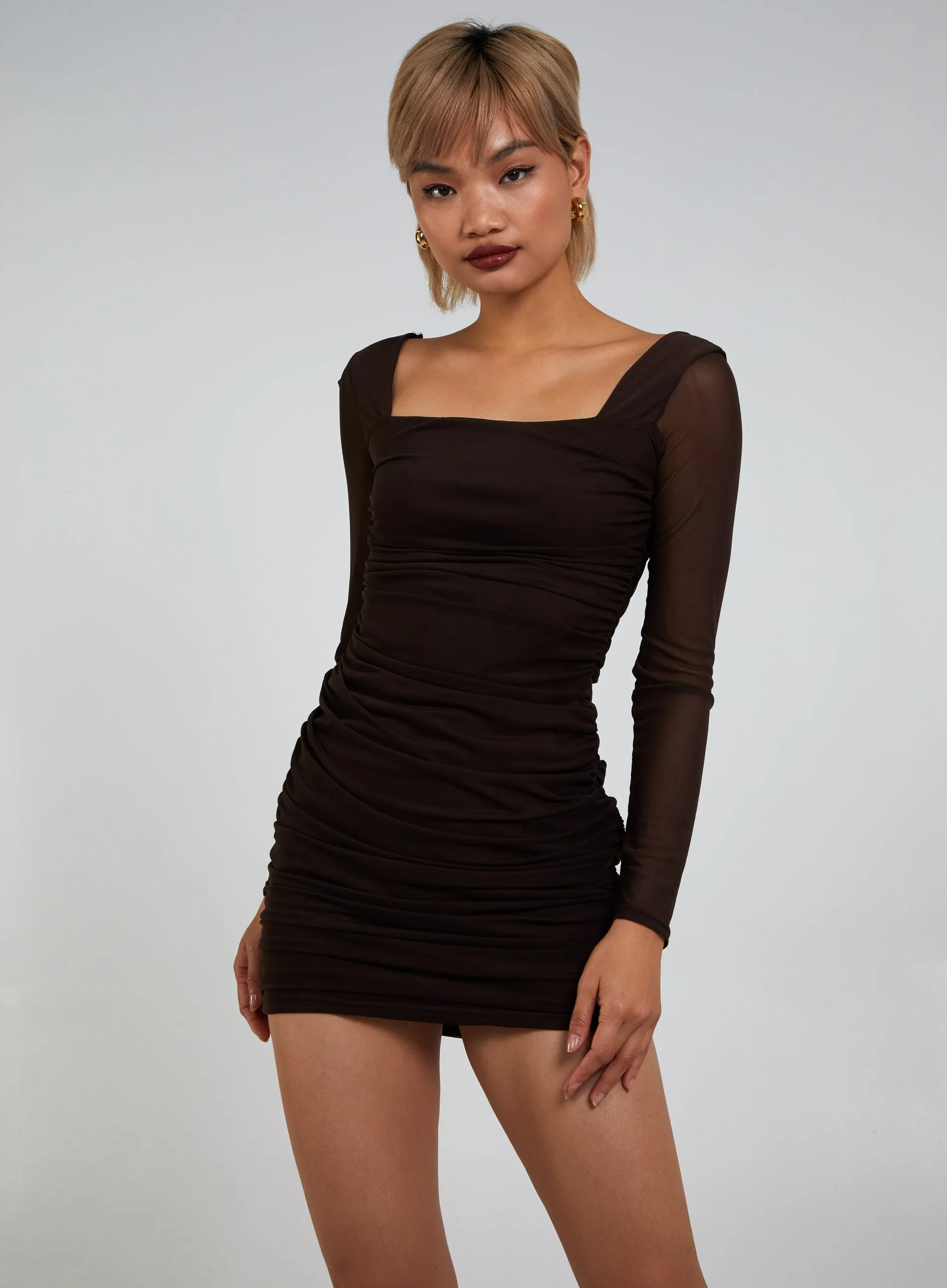 Long Sleeve Mesh Mini Dress