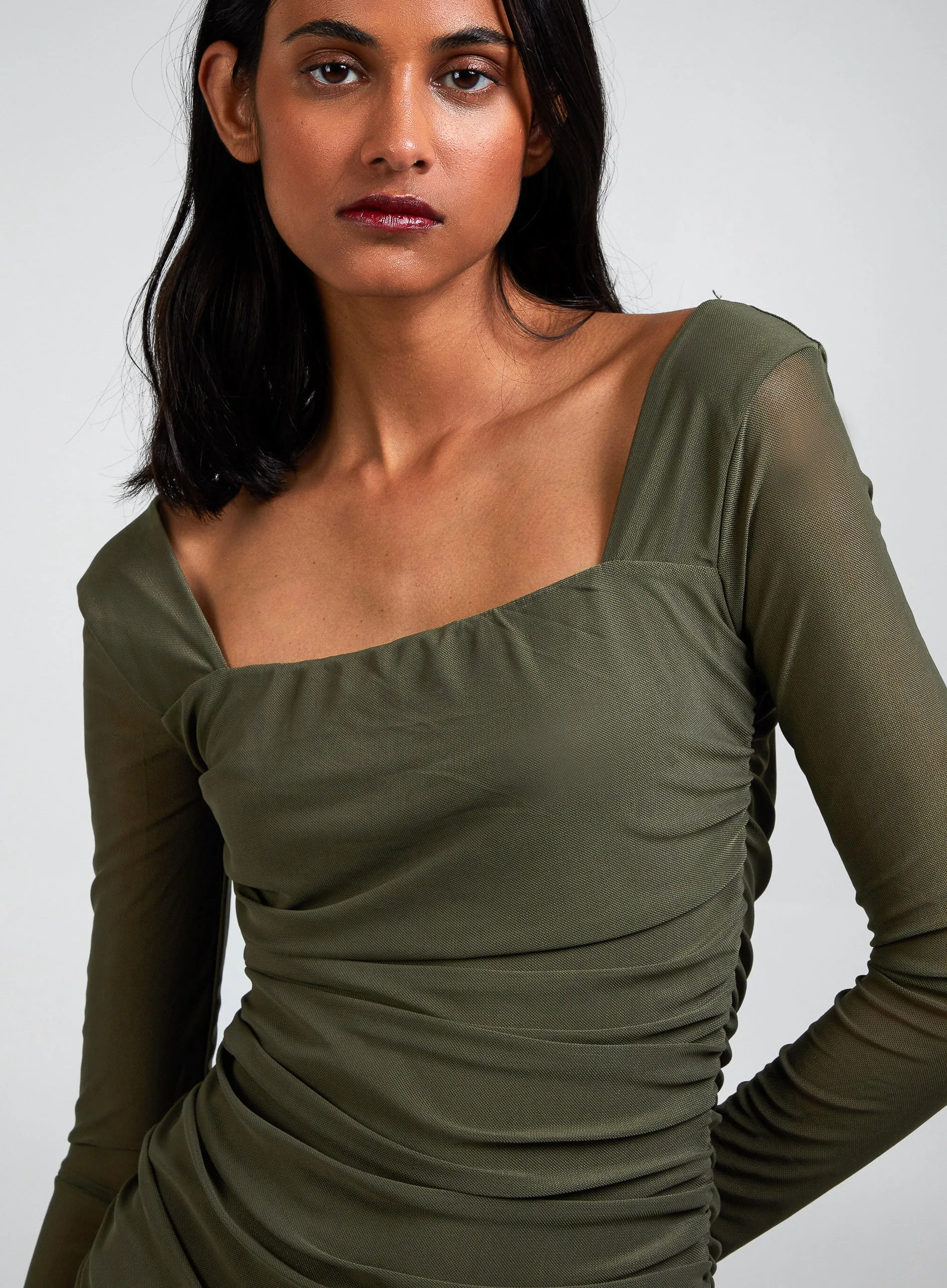 Long Sleeve Mesh Mini Dress