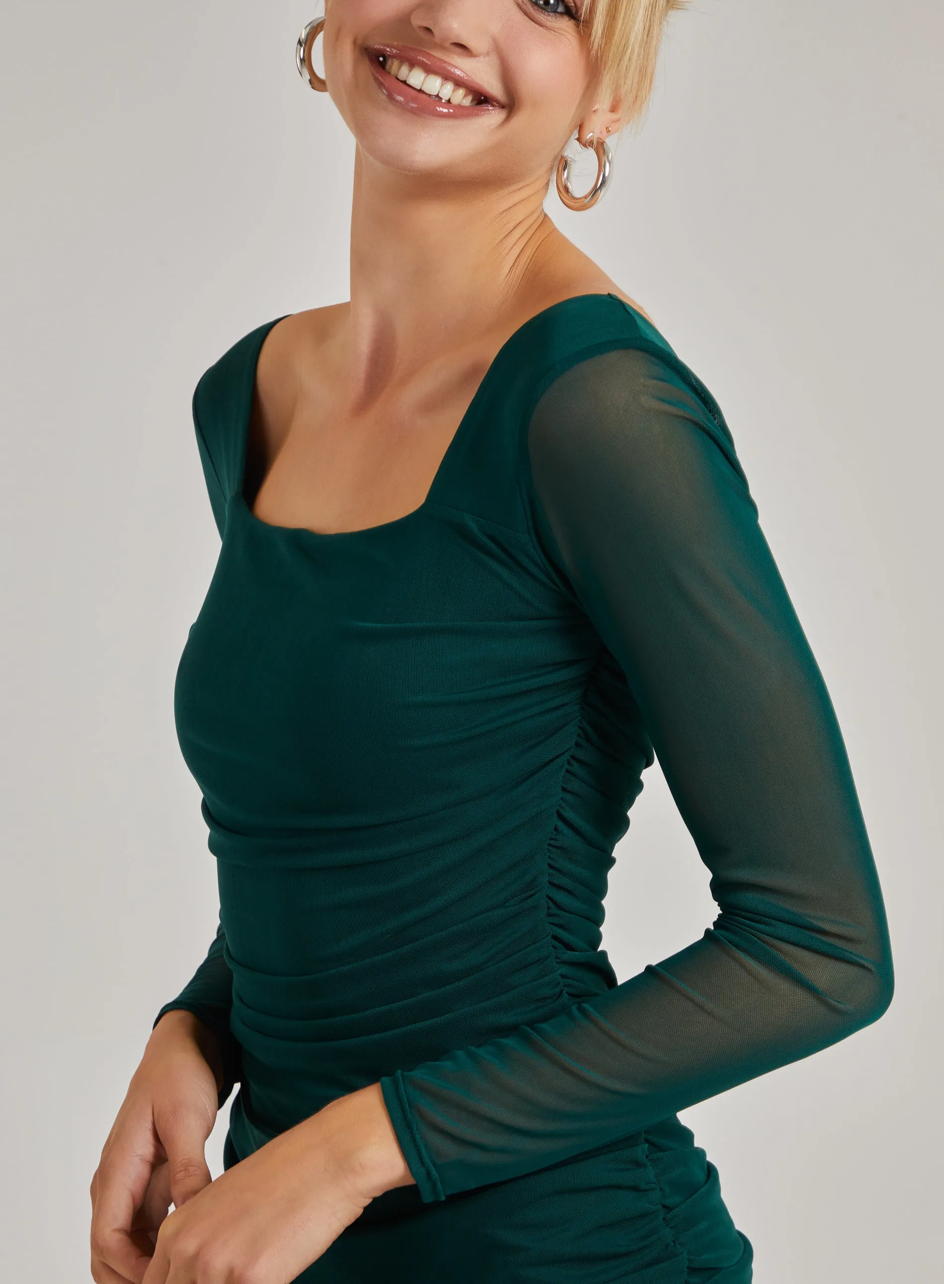 Long Sleeve Mesh Mini Dress