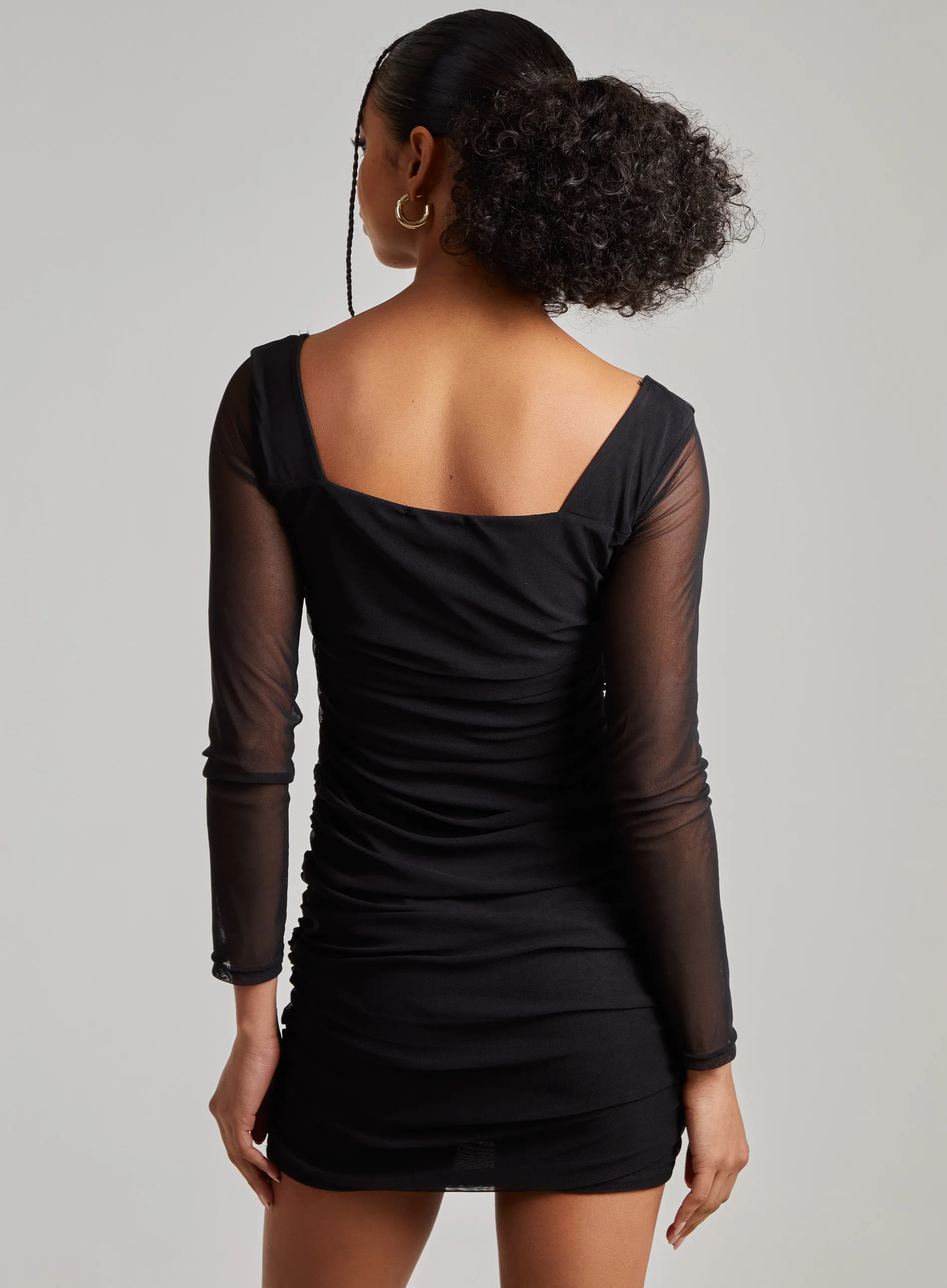 Long Sleeve Mesh Mini Dress