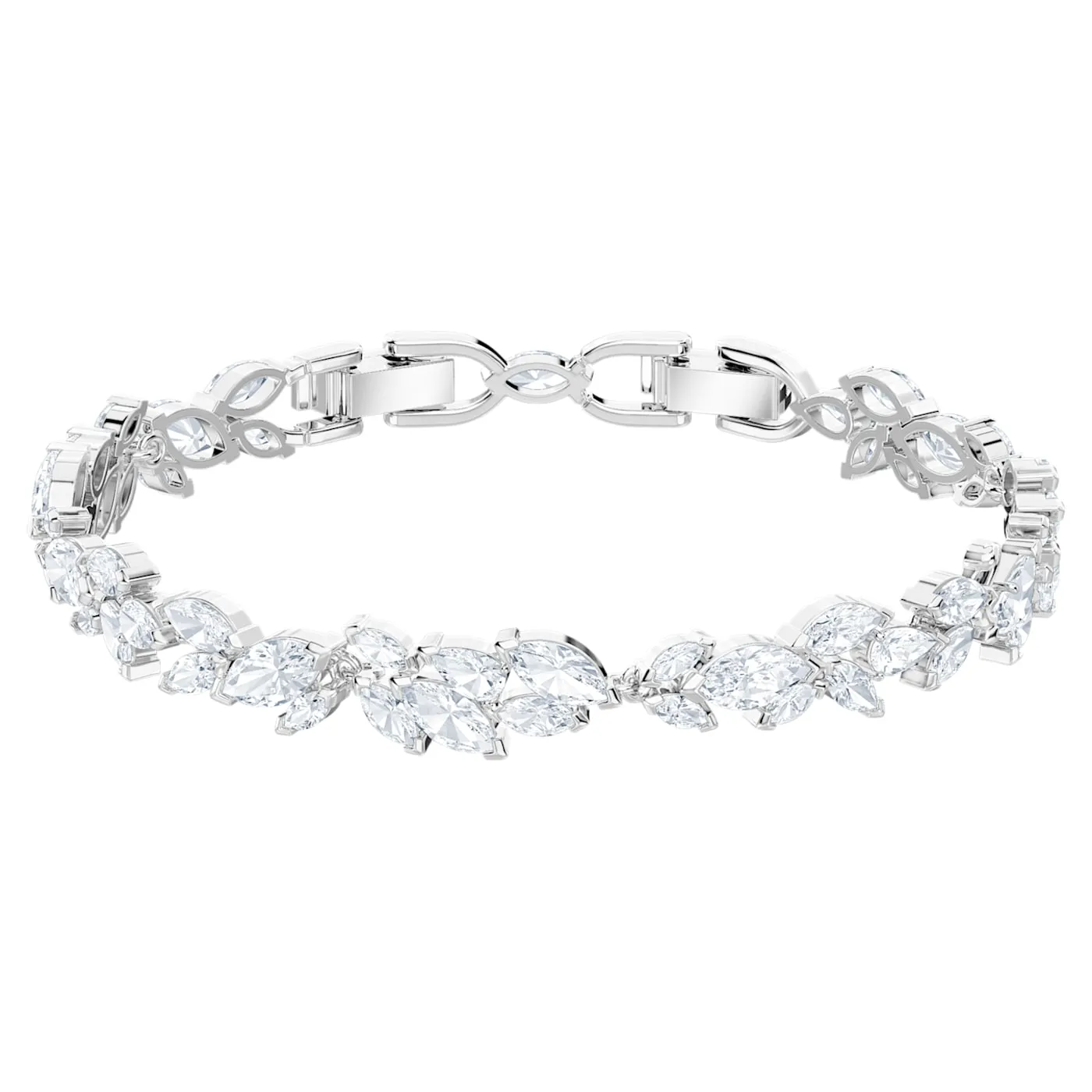 Louison bracelet Leaf, White, Rhodium plated