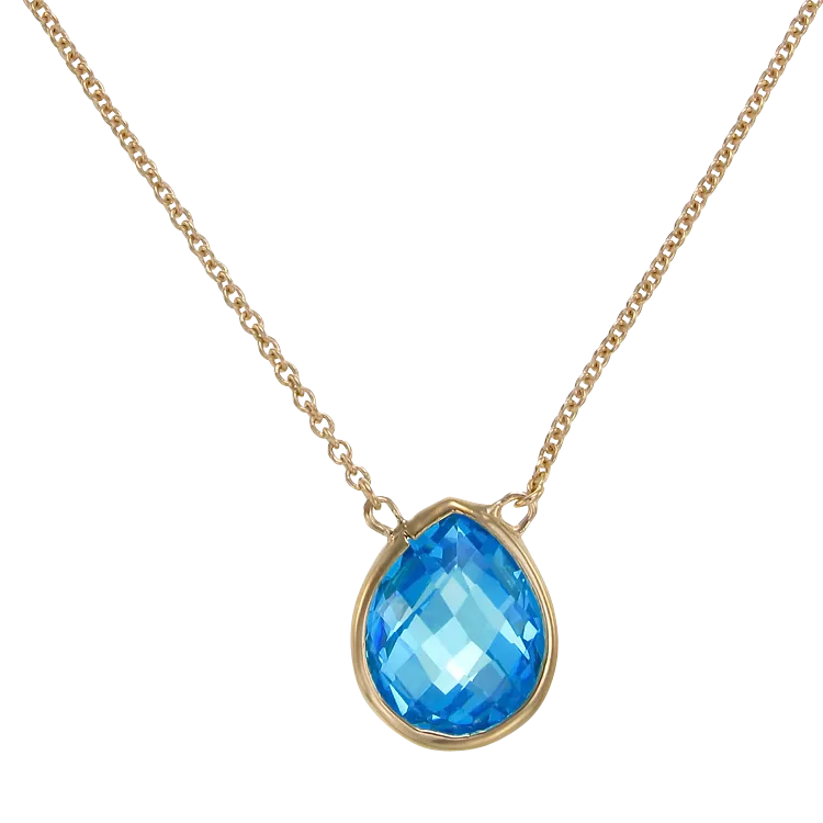 Lustrous 18K Gold Vermeil Blue Drop Pendant