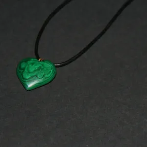 Malachite Heart Pendant Necklace Vintage on Leather 22" L