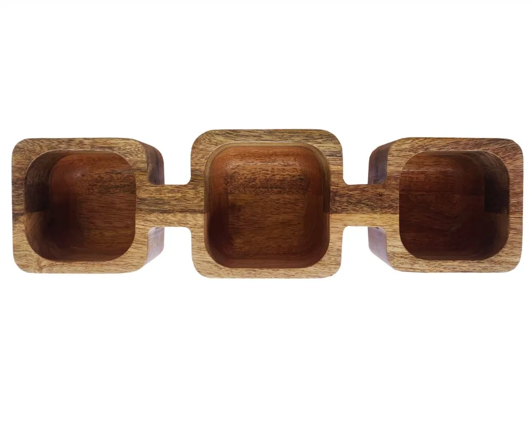 Mango Wood Dish w/ 3 Sections, Natural