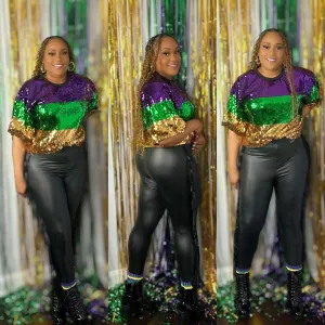 Mardi Gras Sequin (Crop Top) Plus Size
