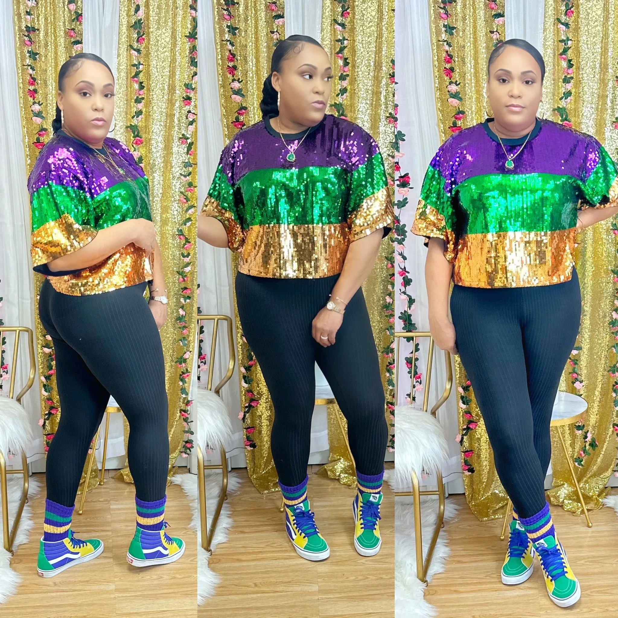 Mardi Gras Sequin (Crop Top) Plus Size
