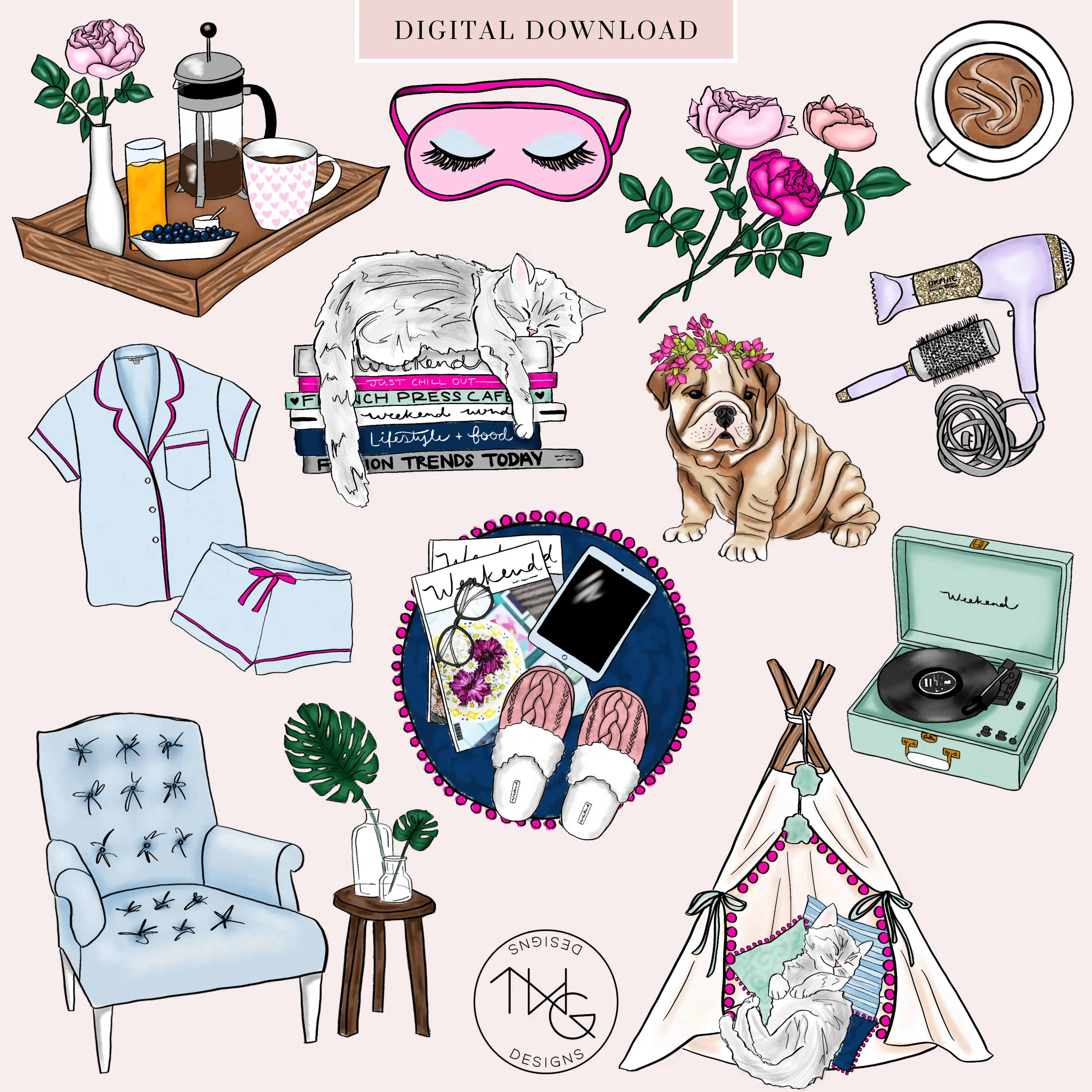 Me Time Clipart   Pattern Bundle