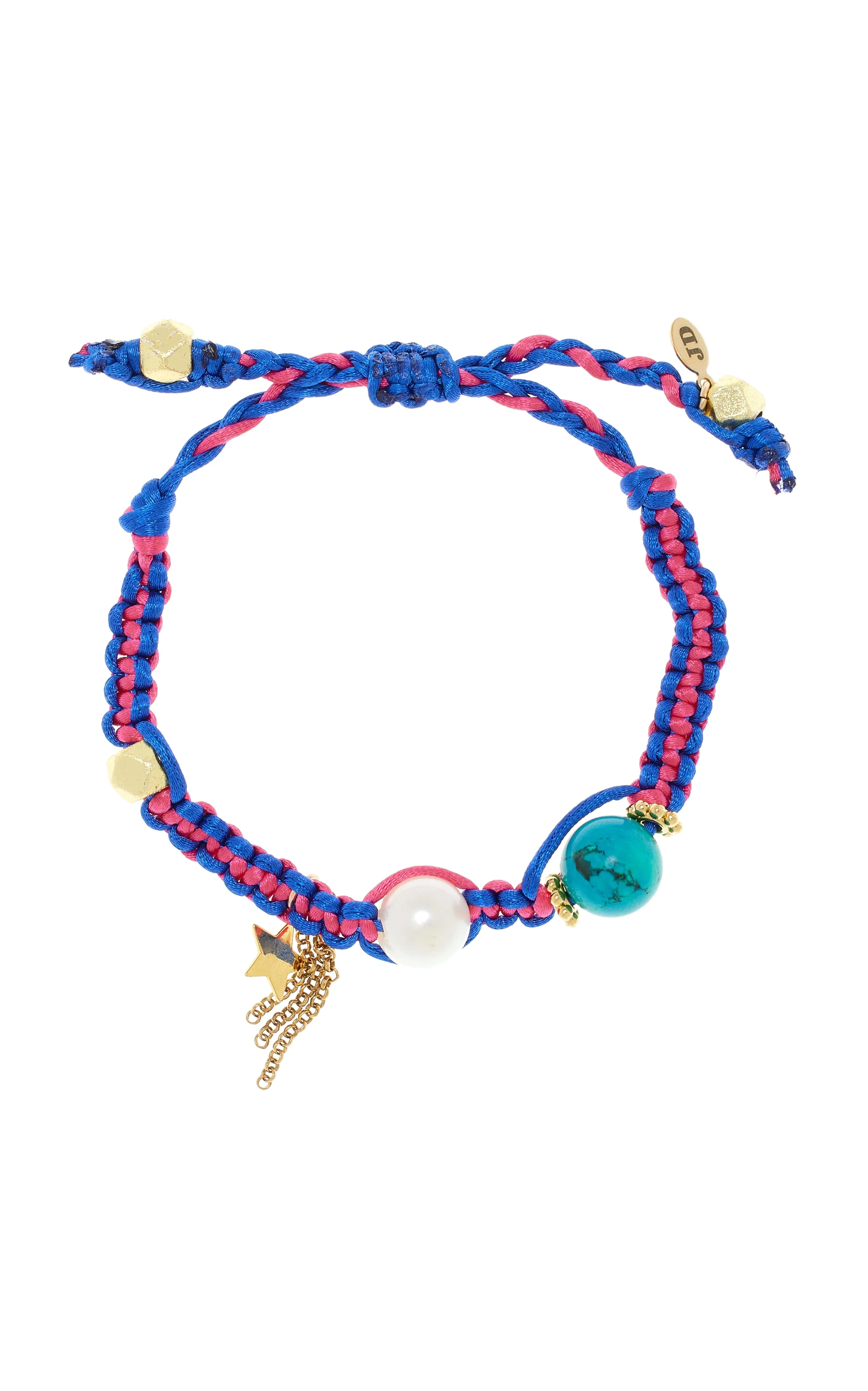 MEDITERRANEAN SUNRISE PEARL TURQUOISE GOLD STAR AND CHAIN SILK ROCKER BRACELET