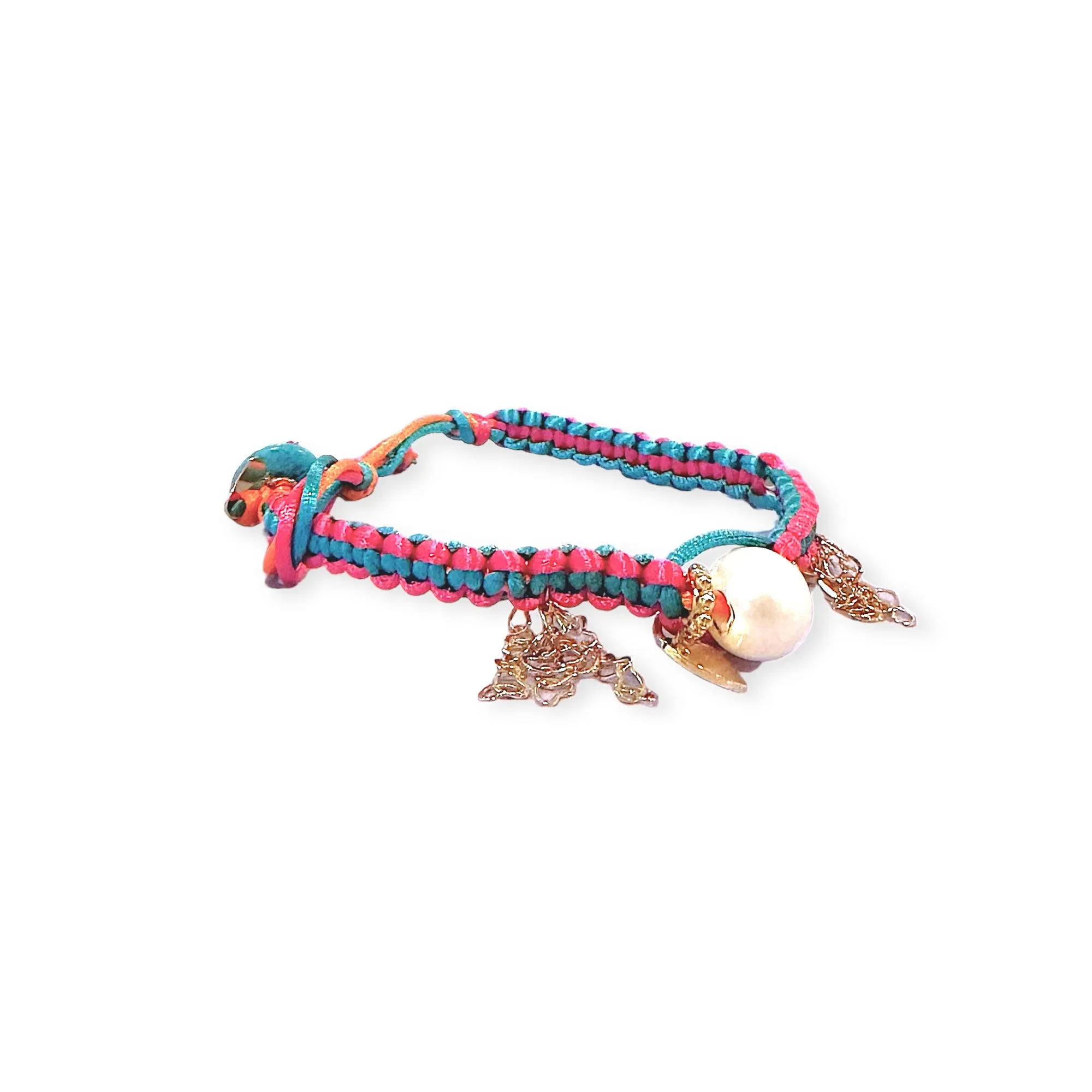 MEDITERRANEAN SUNSET PEARL GOLD HEART AND CHAIN SILK ROCKER ANKLET