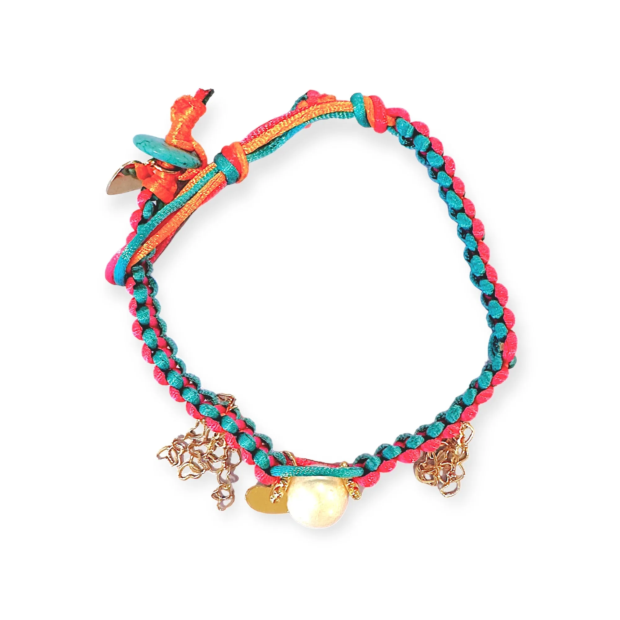 MEDITERRANEAN SUNSET PEARL GOLD HEART AND CHAIN SILK ROCKER ANKLET