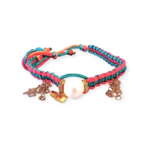 MEDITERRANEAN SUNSET PEARL GOLD HEART AND CHAIN SILK ROCKER ANKLET