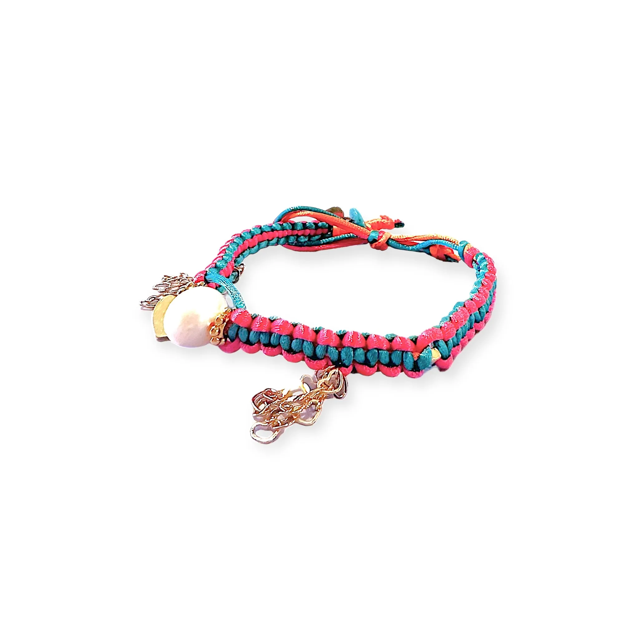 MEDITERRANEAN SUNSET PEARL GOLD HEART AND CHAIN SILK ROCKER ANKLET