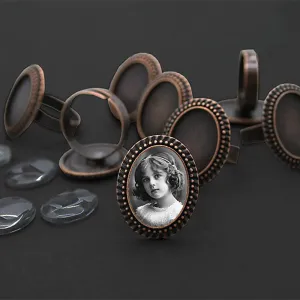 Mega Kit Adjustable Photo Rings Vintage Style Beaded Oval 18x13mm Copper