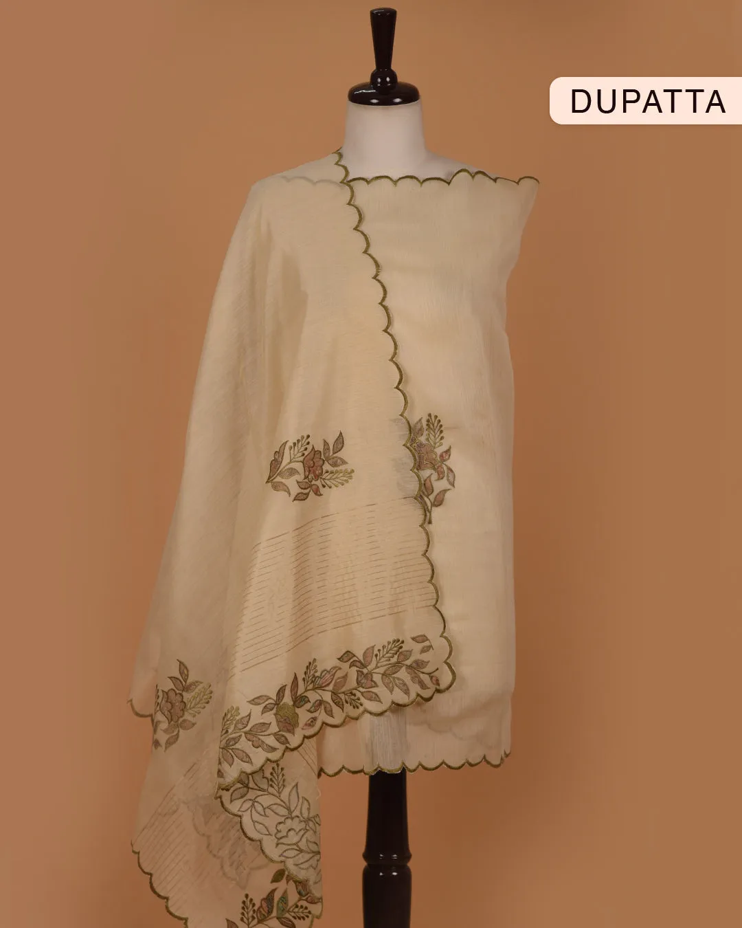 Mehandi Green Chanderi Silk Blend Printed With Embroidery Unstitched Suit Fabric Set With Chanderi Dupatta