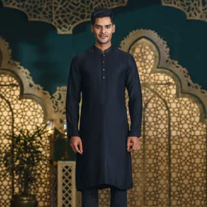 Mens Black Cotton Silk Panjabi