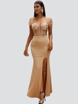 Missord Cap Sleeve Mesh Prom Dress XH1659