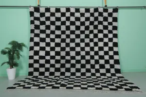 Moroccan Checkered Rug - 9.1 x 9.9 ft - Black and White Handmade Wool Rug