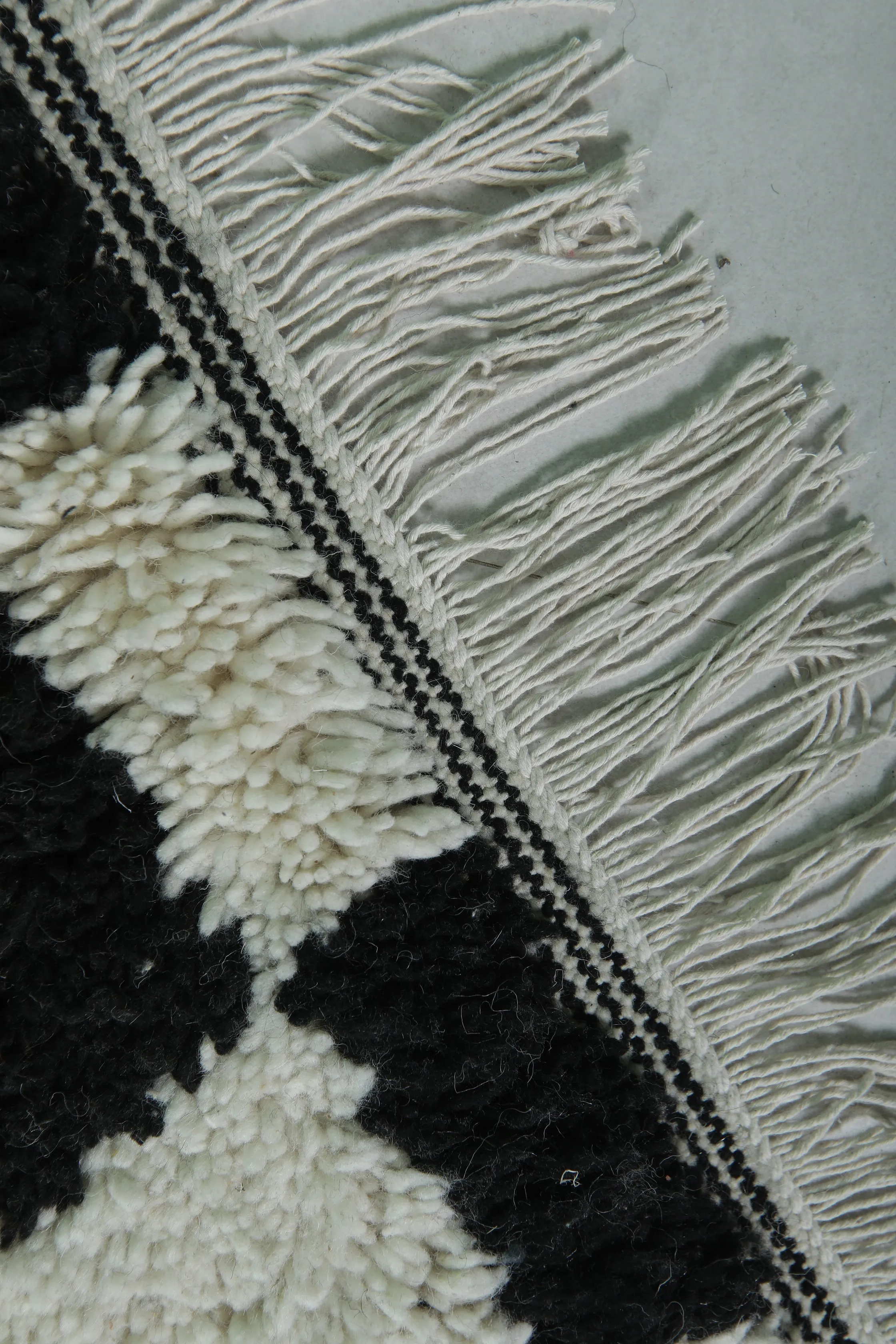 Moroccan Checkered Rug - 9.1 x 9.9 ft - Black and White Handmade Wool Rug