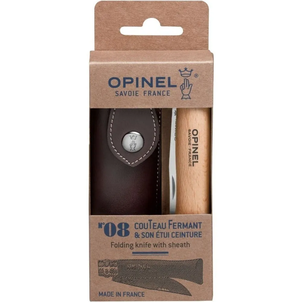Multipurpose Knife- Opinel No 8 Stainless Steel Folding Knife with Case