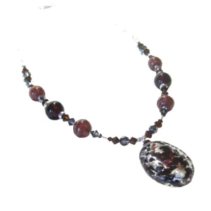 Murano Glass Brown Pendant Sterling Silver Necklace, Venetian Necklace