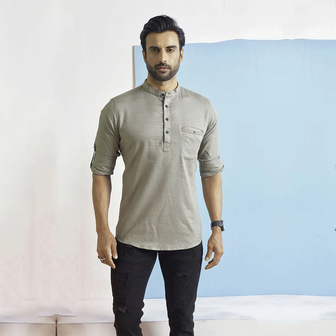Muted Light Taupe Short Silk Kurta