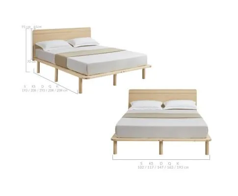 Natural Solid Wood Bed Frame Bed Base with Headboard