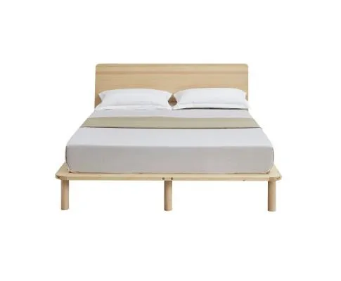 Natural Solid Wood Bed Frame Bed Base with Headboard