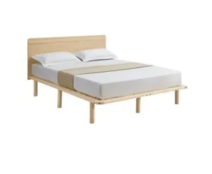 Natural Solid Wood Bed Frame Bed Base with Headboard