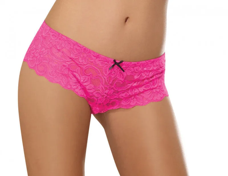 Open Crotch Lace  Short - Large - Hot Pink