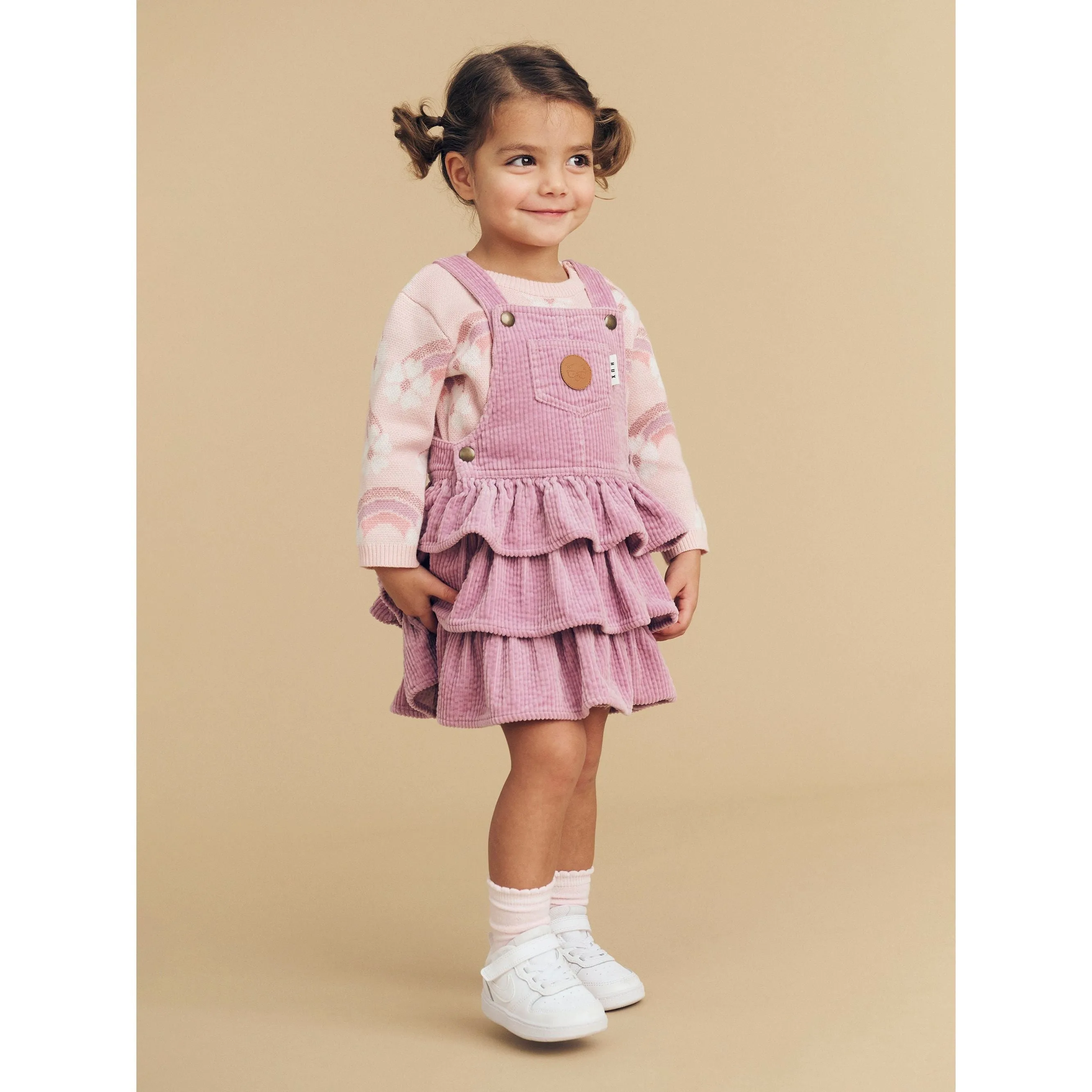 Orchid Cord Frill Overall Dress