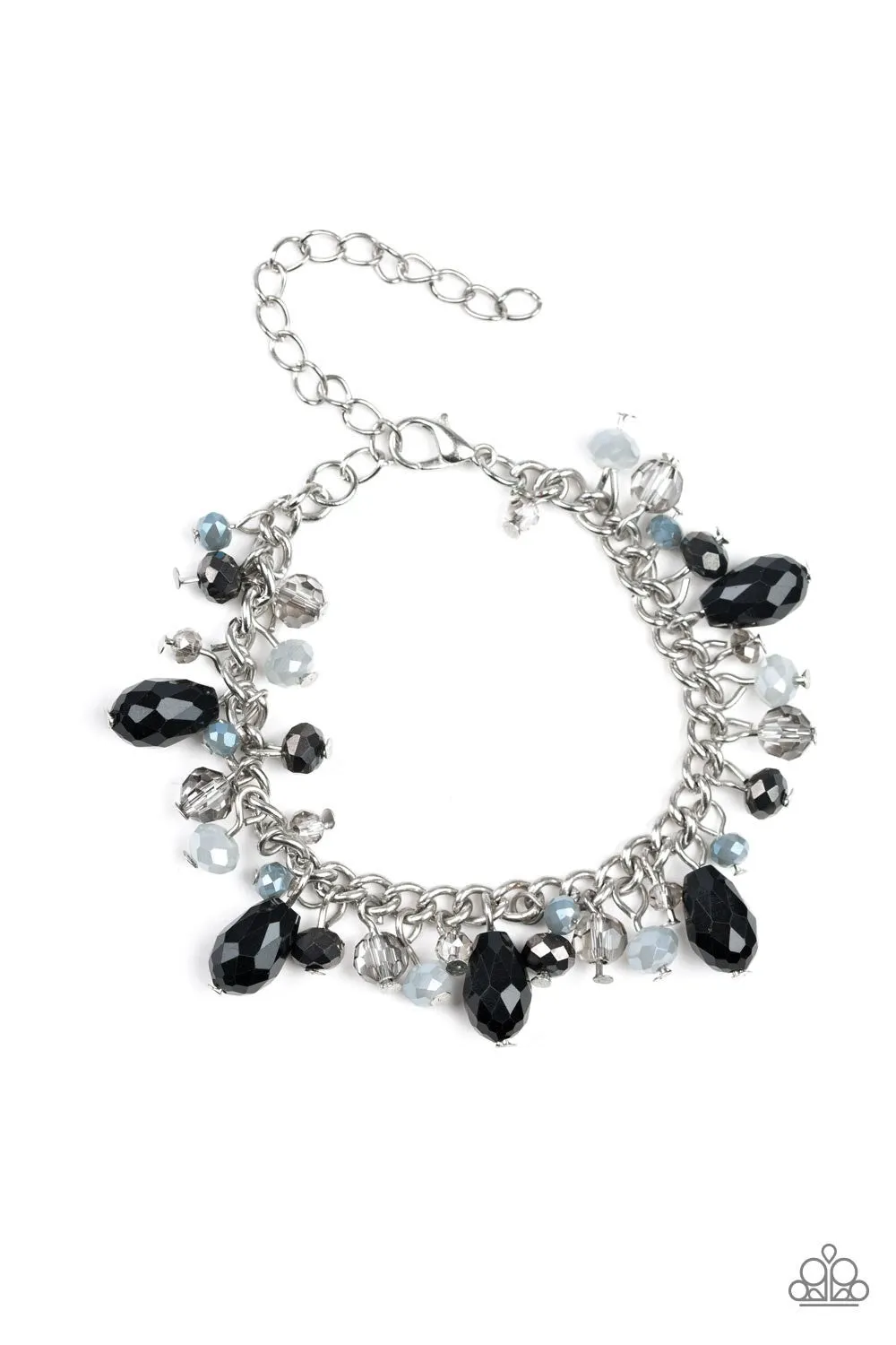 Paparazzi " Catwalk Crawl " Silver Metal Black & Smoky Beads Clasp Bracelet