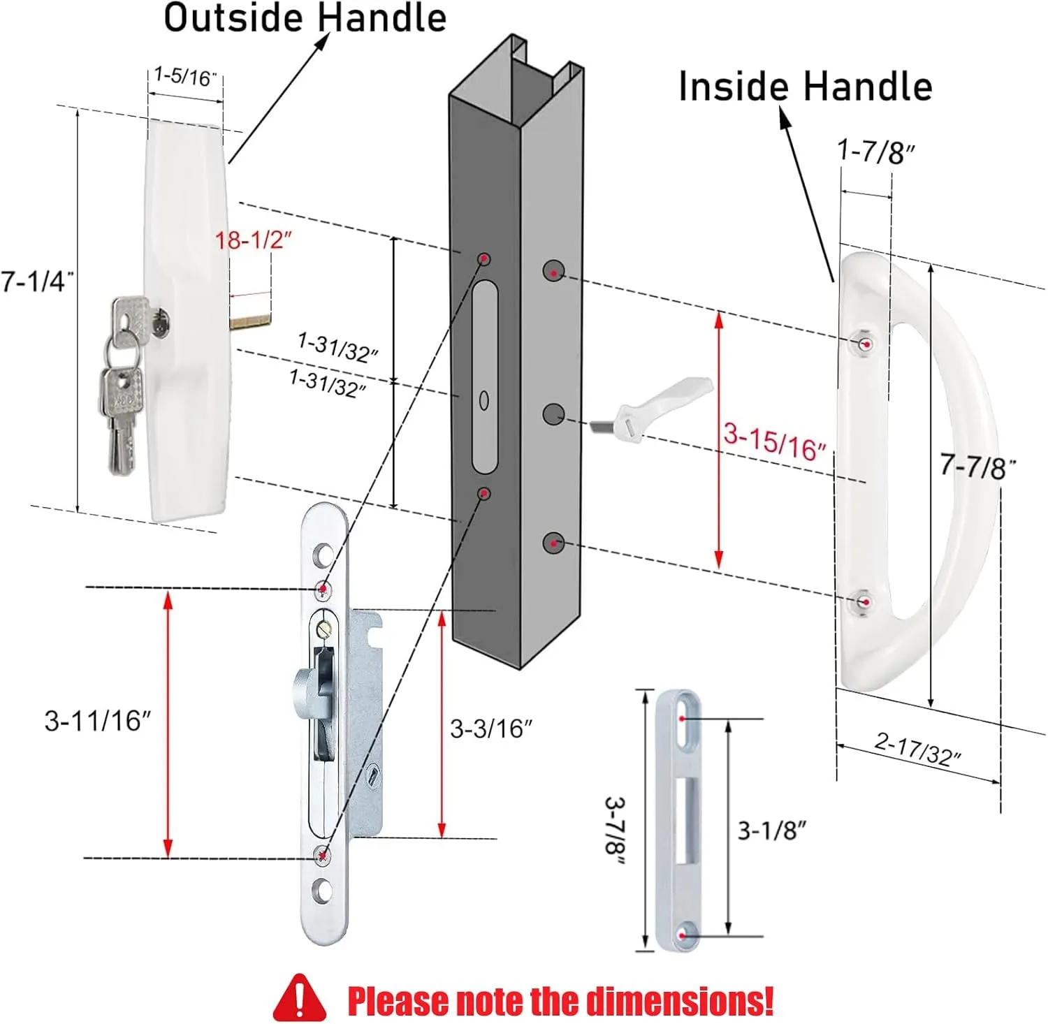 Patio Sliding Door Handle Set with Mortise Lock, Perfect Replacement Sliding