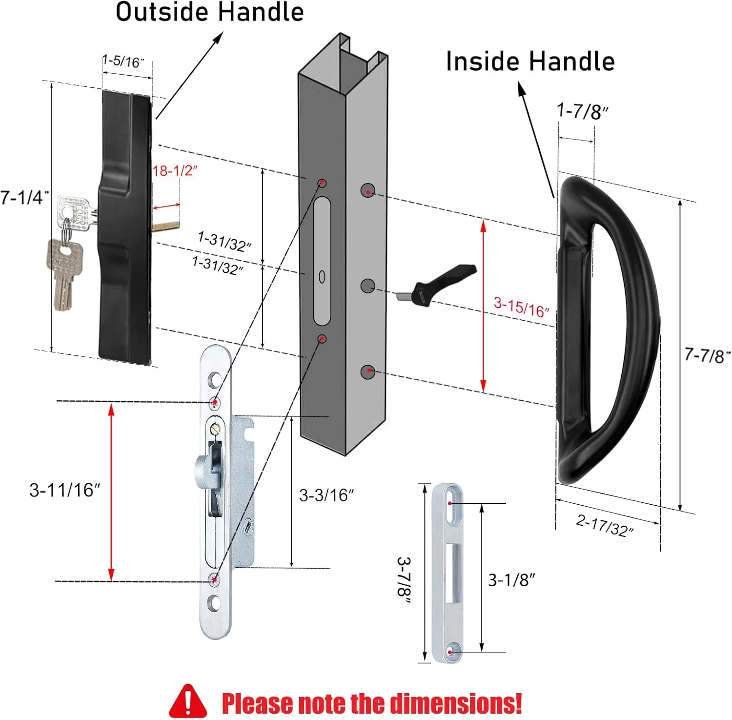 Patio Sliding Door Handle Set with Mortise Lock, Perfect Replacement Sliding