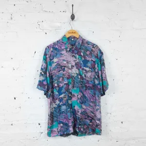 Patterned 90s Short Sleeve Shirt - Purple - L